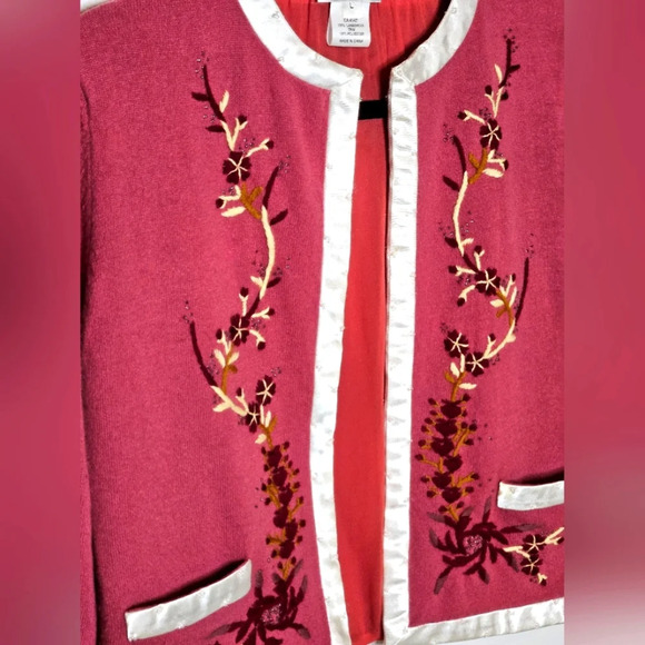 Whistles London Vintage Lambswool Embroidered Cardigan Womens Large Mauve‎ - Picture 3 of 6